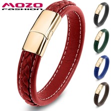 Qiuhong Shop Iç Çevre 210MM Stili SH109H Mozo Moda Retro Erkekler Takı Örgülü Deri Kadın El Yapımı Yüksek Li Bilezik Trendy Paslanmaz Çelik Toka Bilek Bandı 010 (Yurt Dışından)