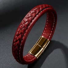 Qiuhong Shop Iç Çevre 210MM Stili SH109H Mozo Moda Retro Erkekler Takı Örgülü Deri Kadın El Yapımı Yüksek Li Bilezik Trendy Paslanmaz Çelik Toka Bilek Bandı 010 (Yurt Dışından)