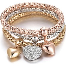 Qiuhong Shop No.11 Boyutu Baykuş Kolye Mısır Zincir Bilezik Bilezik 3 Renk Seti Kristal Rhinestone Zirkon Elastik Patlamış Mısır Bilezik Bayanlar Charm Takı (Yurt Dışından)