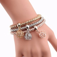 Qiuhong Shop No.11 Boyutu Baykuş Kolye Mısır Zincir Bilezik Bilezik 3 Renk Seti Kristal Rhinestone Zirkon Elastik Patlamış Mısır Bilezik Bayanlar Charm Takı (Yurt Dışından)