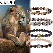 Qiuhong Shop 3 Altın Lav Doğal Agat Taş Boncuklar Aslan Bileklik Ben En Yeni Lava Taşlı Boncuklu Bilezik En Iyi Arkadaş Günlük Mücevher Noel Hediyesi (Yurt Dışından)