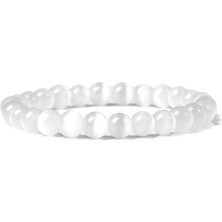 Qiuhong Shop 19CM Tarzı Beyaz Erkek Kadın Bilezikler Flaş Renkli Kedi Gözü Taş Boncuk Bilezik Vintage Elastik Takı Doğal Mineral Dengesi Yoga Mala (Yurt Dışından)