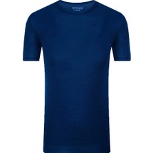 Süvari Slim Fit Waffle Desenli O Yaka Mavi Tshirt