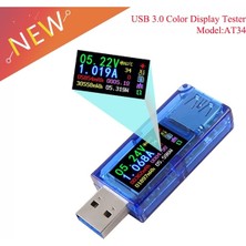 Papajack AT34 USB 3.0 Renkli LCD Voltmetre Ampermetre Gerilim Akım Ölçer Multimetre Pil Şarjı Güç Bankası USB Test Cihazı (Yurt Dışından)