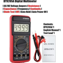 Papajack DT9205A-KIRMIZI-DT9205A Profesyonel Dijital Multimetre Manuel Aralık Voltmetre Ampermetre Hfe Transistör Testi Ohm Hz Kapasite Süreklilik Test Cihazı (Yurt Dışından)