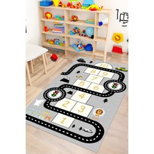 Decomia Home Dijital Kaymaz Yıkanabilir Araba Yollu Eğlenceli Eğitici Gri Çocuk Halısı Çocuk Oyun Halısı