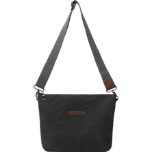 Siyah Clutch Waxed Canvas Ayarlanabilir Askılı Portföy Mumlu Kanvas Kadın El ve Omuz Çantası