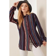 Hazelin Kadın Siyah Etnik Desenli Çok Renkli Viskon Gömlek HZL23W-BD137851