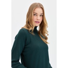 Desen Triko Kadın Likralı Uzun Kollu Basic Tam Balıkçı Bluz Nefti