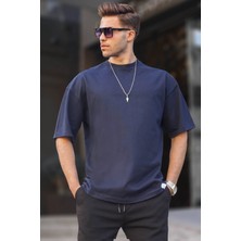 Madmext Erkek Lacivert Oversize Fit Basic T-Shirt 6066