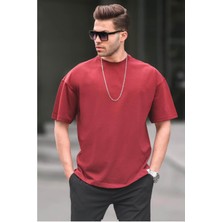 Madmext Erkek Bordo Oversize Fit Basic T-Shirt 6066