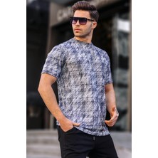 Madmext Lacivert Desenli Bisiklet Yaka Erkek T-Shirt 6070