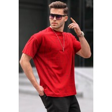Madmext Erkek Bordo Harf Desenli Bisiklet Yaka T-Shirt 6061