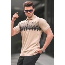 Madmext Bej Desenli Polo Yaka Erkek Tişört 6106