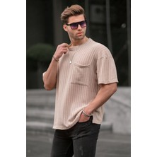 Madmext Bej Oversize Erkek Tişört 6180
