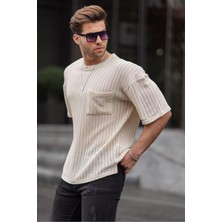 Madmext Ekru Oversize Erkek Tişört 6180
