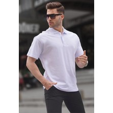 Madmext Beyaz Polo Yaka Basic Erkek Tişört 6126