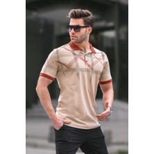 Madmext Bej Desenli Polo Yaka Erkek Tişört 6080