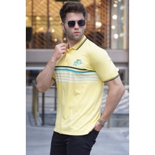 Madmext Sarı Çizgili Polo Yaka Tişört 5869