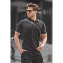 Madmext Siyah Desenli Polo Yaka Erkek Tişört 6081