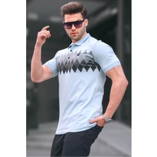 Madmext Mavi Desenli Polo Yaka Erkek Tişört 6106