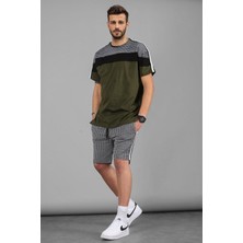 Madmext Şeritli Haki Erkek Şort Takım 9210