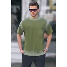 Madmext Haki Oversize  Basic Tişört 6123