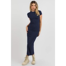 Madmext Lacivert Basic Yarım Balıkçı Uzun Elbise MG1856
