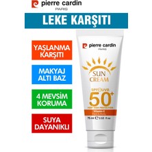 Pierre Cardin Spf 50 Leke Karşıtı Yüksek Koruyucu Yüz Güneş Kremi 75 ml Normal ve Kuru Ciltler Için