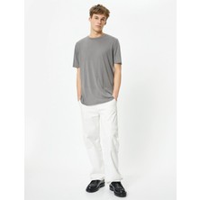 Koton 4SAM10274HK 031 Grı Erkek Vıskoz Jersey Kısa Kollu Basıc T-Shirt