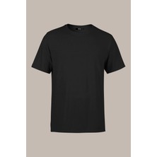 Mmetalic Erkek Siyah T- Shirt Regular Fit Rahat Kesim Bisiklet Yaka Basic Tişört