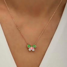 BiMode Gümüş Rose Minimal Kelebek Kadın Kolye