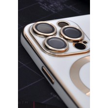 NOVKA Phone Accessories  iPhone 14 Pro Uyumlu Magsafe Özellikli Lens Korumalı Lazerli Renkli Kılıf Krem