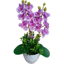 Cennet Home Mini Ikili Orkide Canlı Renkli Yapay Çiçek Beyaz Saksıda Dekoratif Masaüstü Hediyelik Çiçek