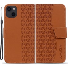 Forestl Digital Iphone 14 Plus Case Cüzdan Stand Baskılı Rhombus Telefon Kapak-Kahverengi (Yurt Dışından)