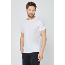 Mmetalic MmetalicErkek Beyaz T- Shirt Regular Fit Rahat Kesim Bisiklet Yaka Basic Tişört