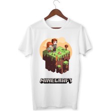 Yapo Ticaret Minecraft Çocuk T-Shirt Beyaz Unisex Bisiklet Yaka T-Shirt