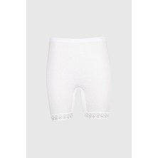 Ceylanoğlu 4'lü Bayan Ribana Dantelli Paçalı TAYT-231 Beyaz