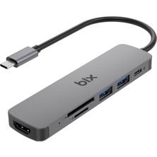 Bix BX09HB Type-C To 2*usb 3.2 4K/30Hz HDMI Sd Tf Kart Okuyucu Çoklayıcı Hub Adaptör