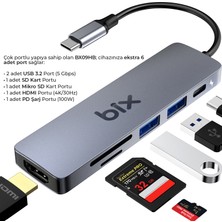 Bix BX09HB Type-C To 2*usb 3.2 4K/30Hz HDMI Sd Tf Kart Okuyucu Çoklayıcı Hub Adaptör