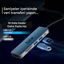 Bix BX09HB Type-C To 2*usb 3.2 4K/30Hz HDMI Sd Tf Kart Okuyucu Çoklayıcı Hub Adaptör