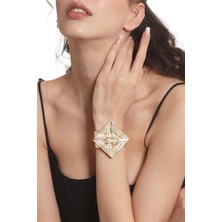 Labalaba Kadın Lak Altın Renk Kaplama Ayarlanabilir Açık Bant Örgü Dokulu Geometrik Figürlü Bileklik