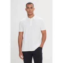 Altınyıldız Classics Erkek Beyaz Standart Fit Normal Kesim %100 Pamuk Baskılı Polo Yaka Tişört