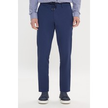 Altınyıldız Classics Erkek Lacivert Comfort Fit Rahat Kesim Pamuklu Beli Bağlamalı Yan Cepli Armürlü Pantolon