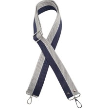 Angel Çanta Aksesuar 120X4 cm Polyester Kolon Çanta Sapı Lacivert Gri Renk Gümüş Metalli