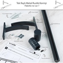 Wenthi Kornişli Metal Rustik Antrasit Venti 20MM Tek Raylı Perde Askısı, Rustik Borusu, Metal Korniş