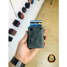 Derius Antik Gri Hakiki Deri Otomatik Mekanizmalı Kişiye Özel Kartlık Cüzdan