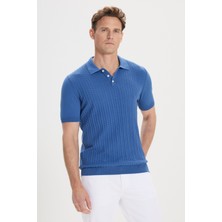 Altınyıldız Classics Erkek İndigo Standart Fit Normal Kesim %100 Pamuk Jakarlı Polo Yaka Triko Tişört