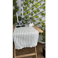 Decamor Home Dertsiz Leke Tutmaz Vintage Fırfırlı Pötikareli Gri Runner