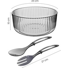 Pd Home Akrilik Yuvarlak Kaşıklı Salata Kasesi 23 cm Servis Sunum Tabağı Antrasit